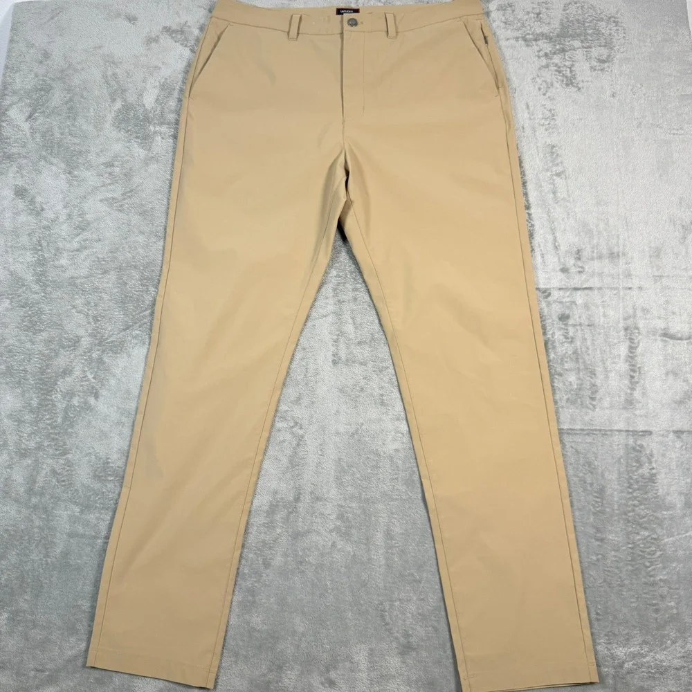 UNTUCKit Mens 36x32 Traveler Pant Tan Slim Fit Polyester Chino Trousers